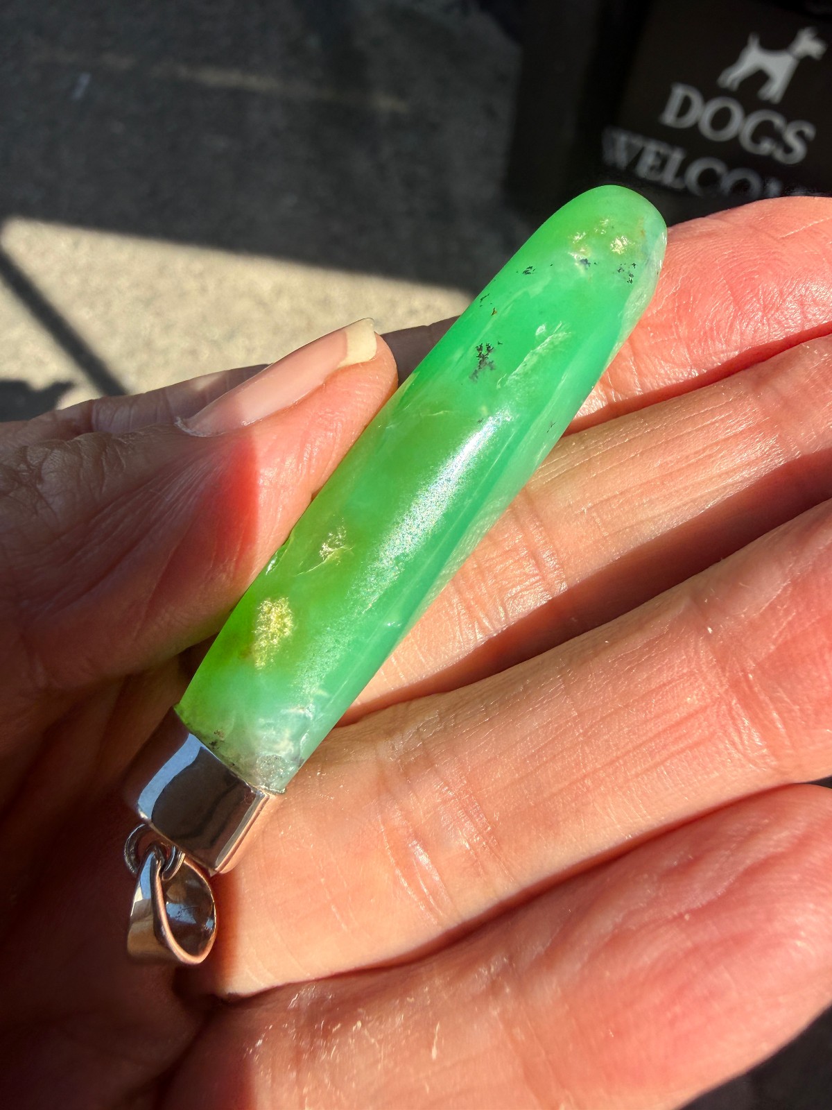 Chrysoprase Crystal Point Polished Pendant Healing Silver 925 Healing Natural Lg