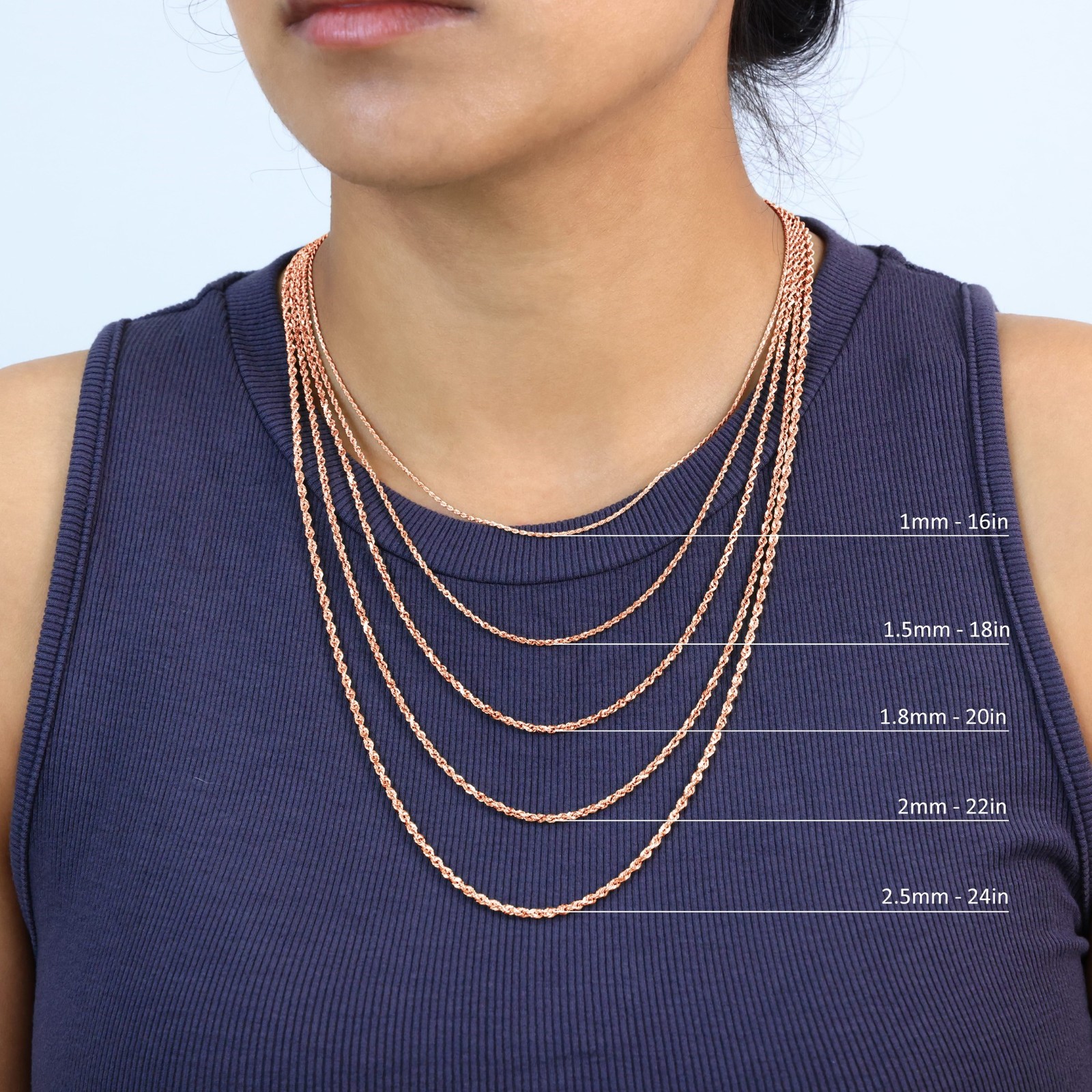 14K Rose Gold 1.5mm-6mm Diamond Cut Rope Chain Necklace Mens Womens 16″-30″