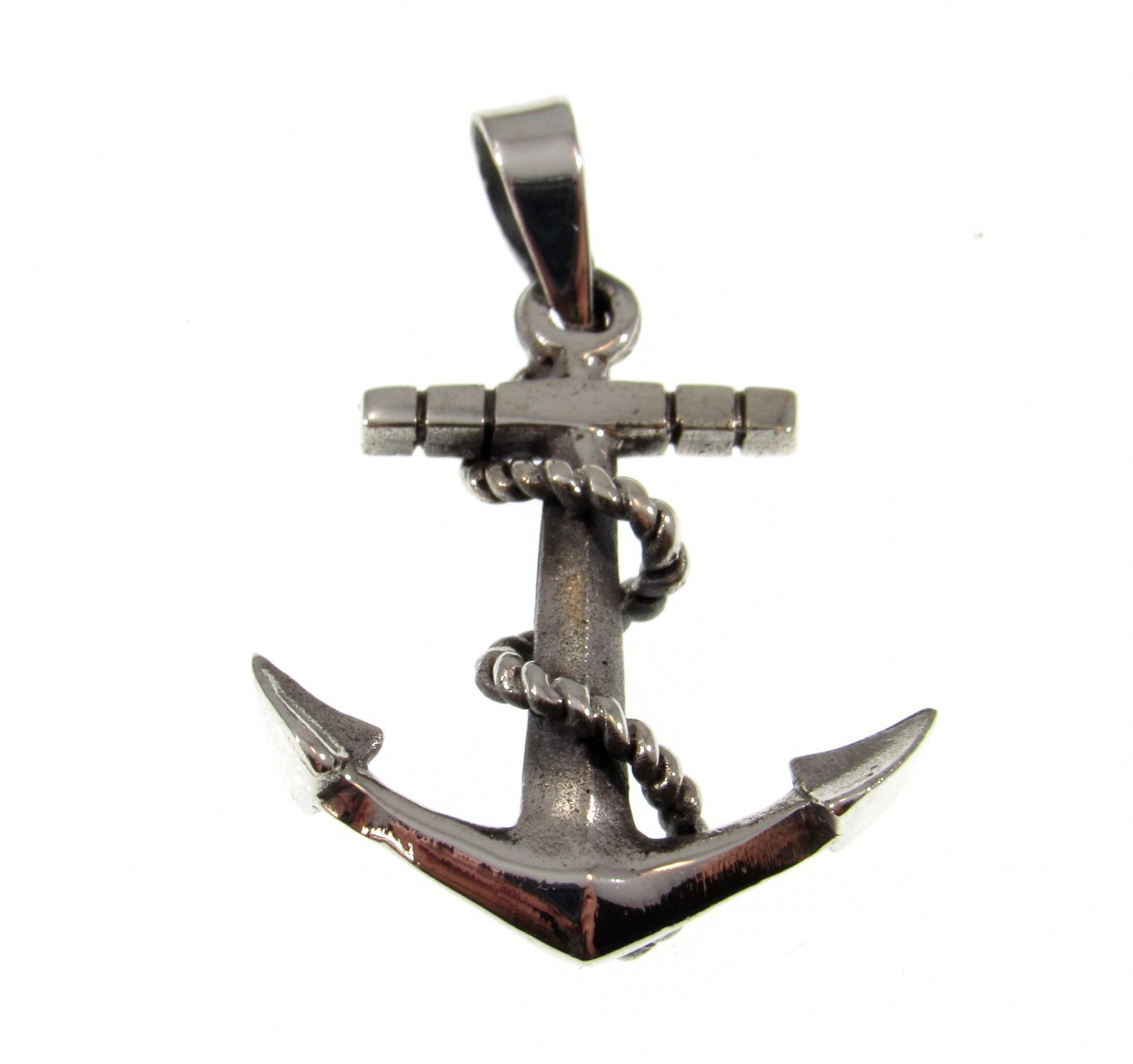 Handcrafted Solid 925 Sterling Silver 3D Nautical Boat Anchor And Rope Pendant