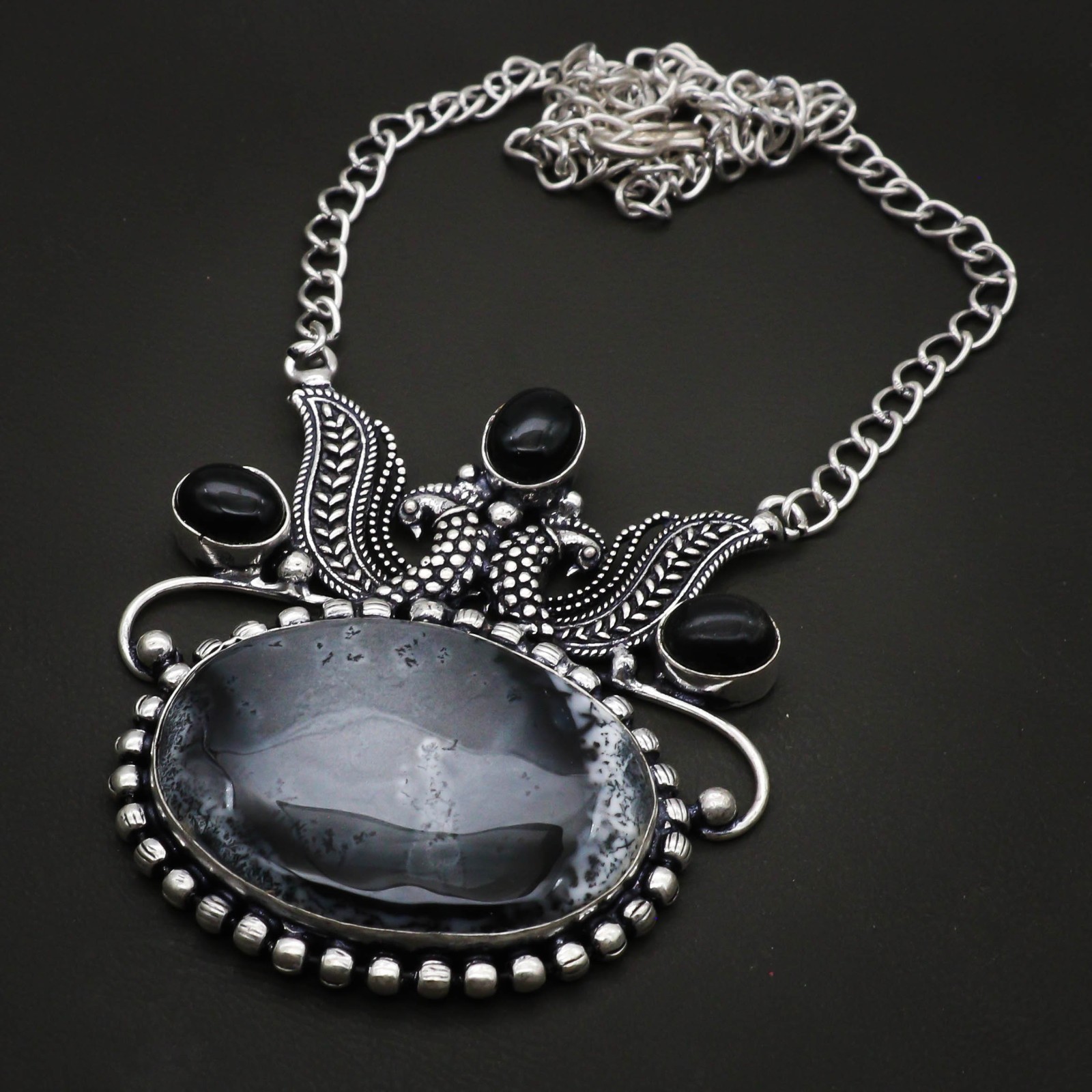 Dendrite Agate Onyx Gemstone Handmade 925 Sterling Silver Jewelry Necklace 18″