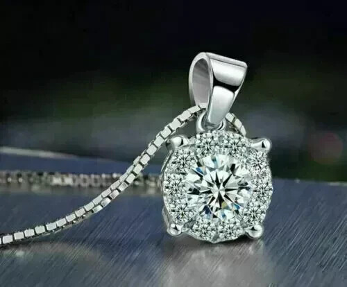 2Ct Round Cut VVS1 Diamond Solitaire Pendant Free Chain 18K White Gold Finish