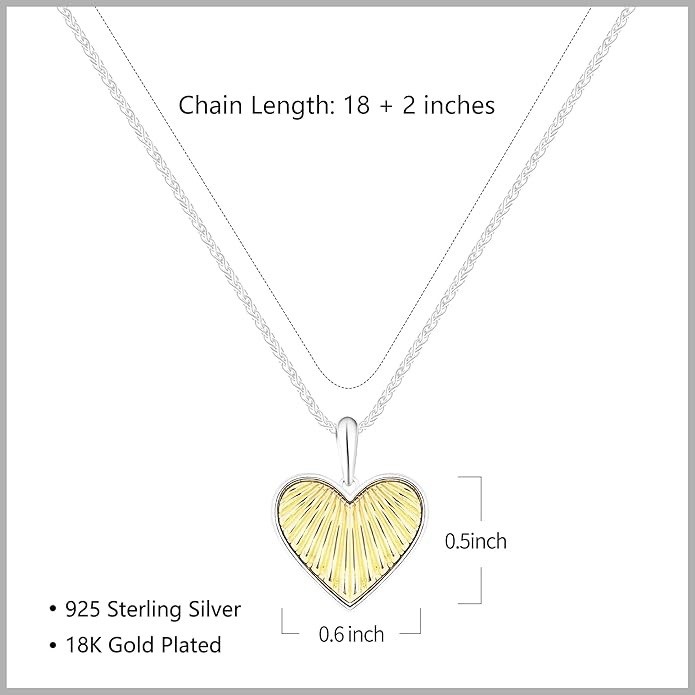 925 Solid Sterling Silver Heart Pendant Necklace