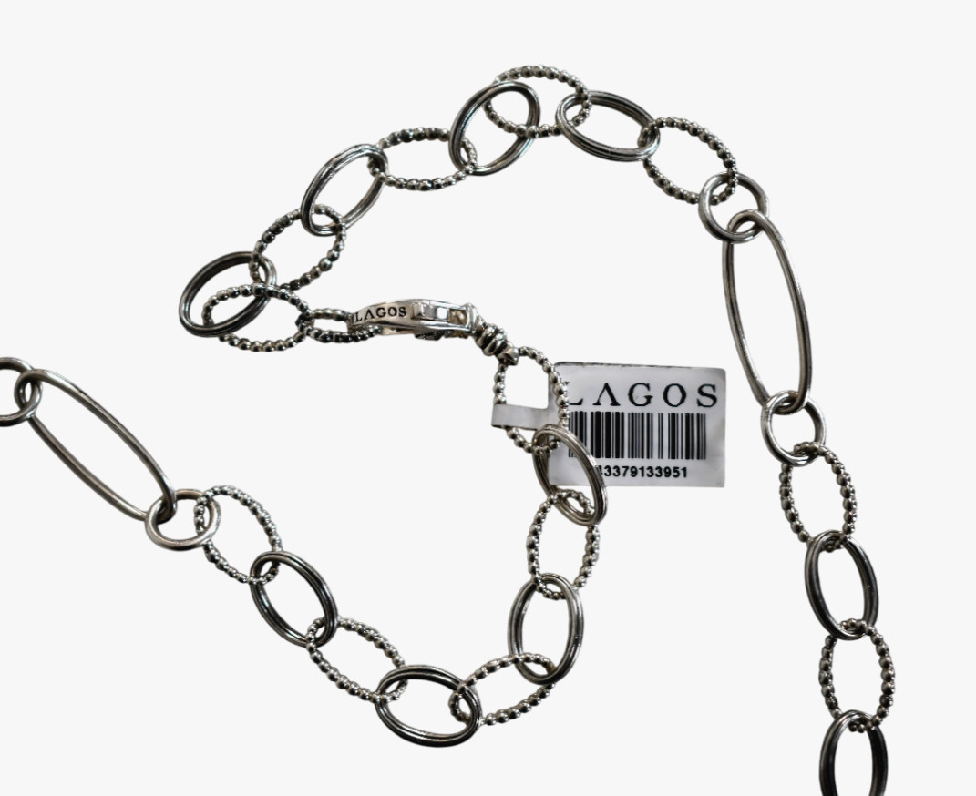 $900 New LAGOS Signature Caviar Sterling Silver Oval Link 34 inches Necklace