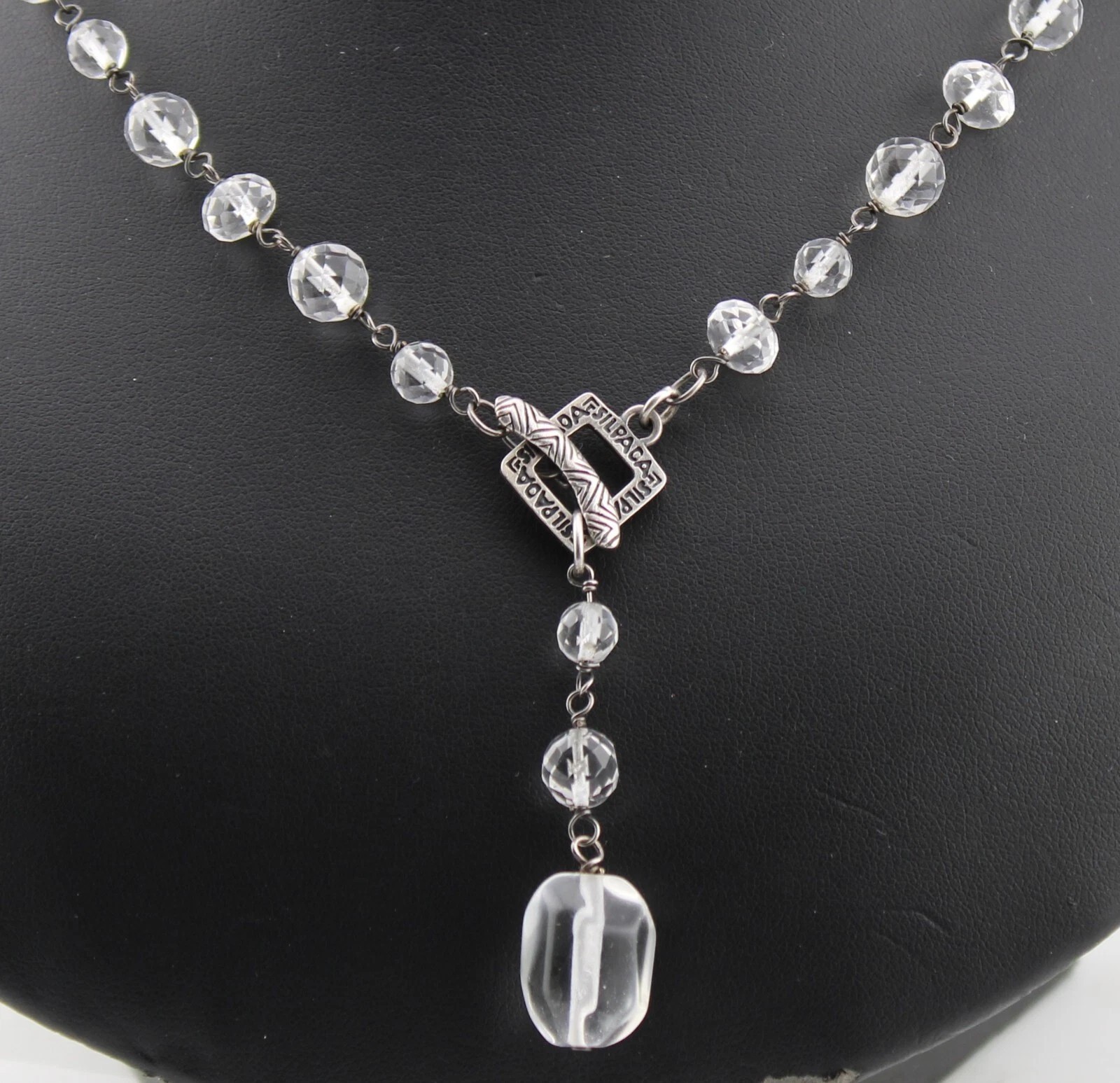 Retired Silpada N1503 Sterling Silver Glass Nugget Necklace Toggle Lariat Long