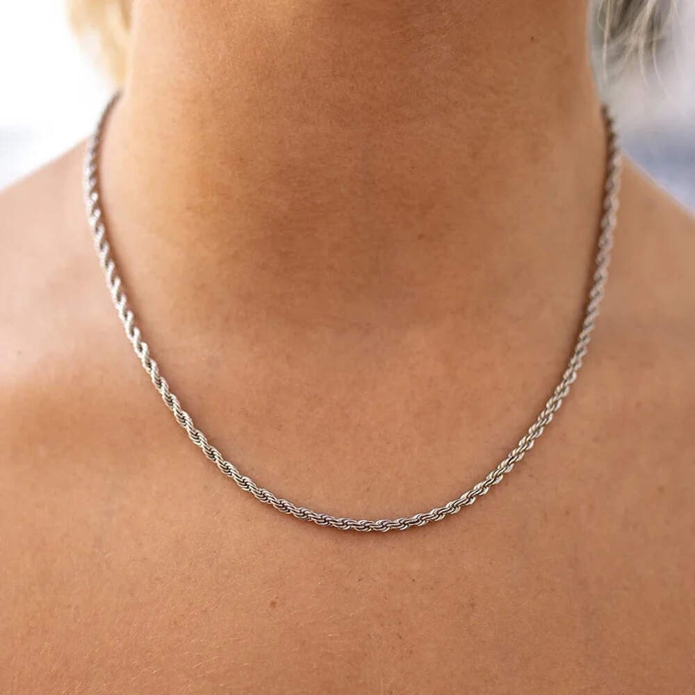 4mm Diamond Cut Solid 925 Sterling Silver Italian Rope Chain Men’s Necklace