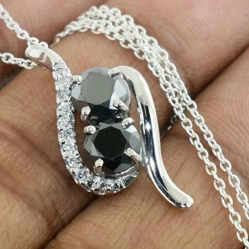 4Ct Round Cut Lab Created Black & White Diamond Pendant 14K White Gold Plated