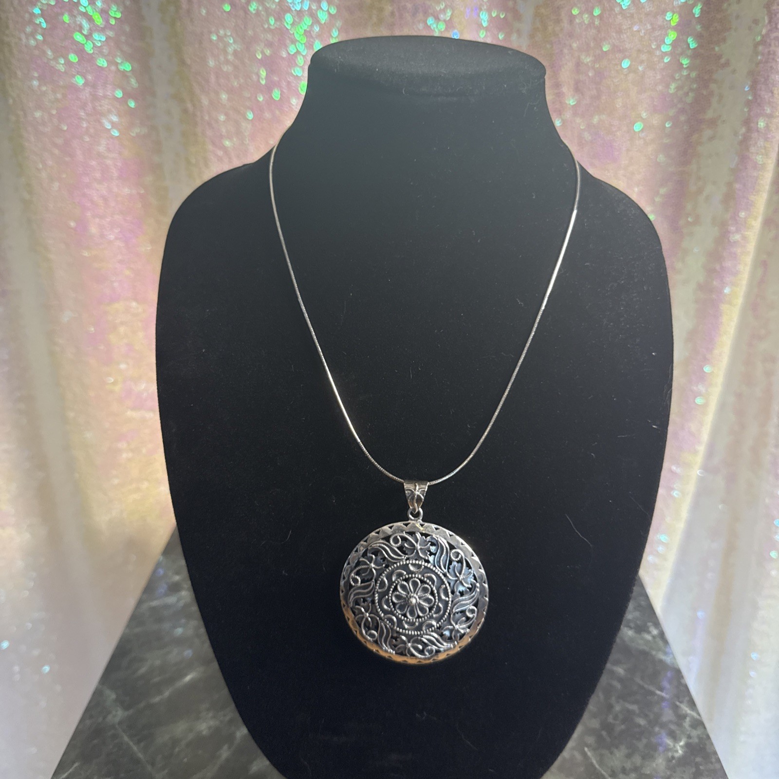 DP Oxidized Sterling Silver Large Circular Pendant Enhancer Necklace India 18”