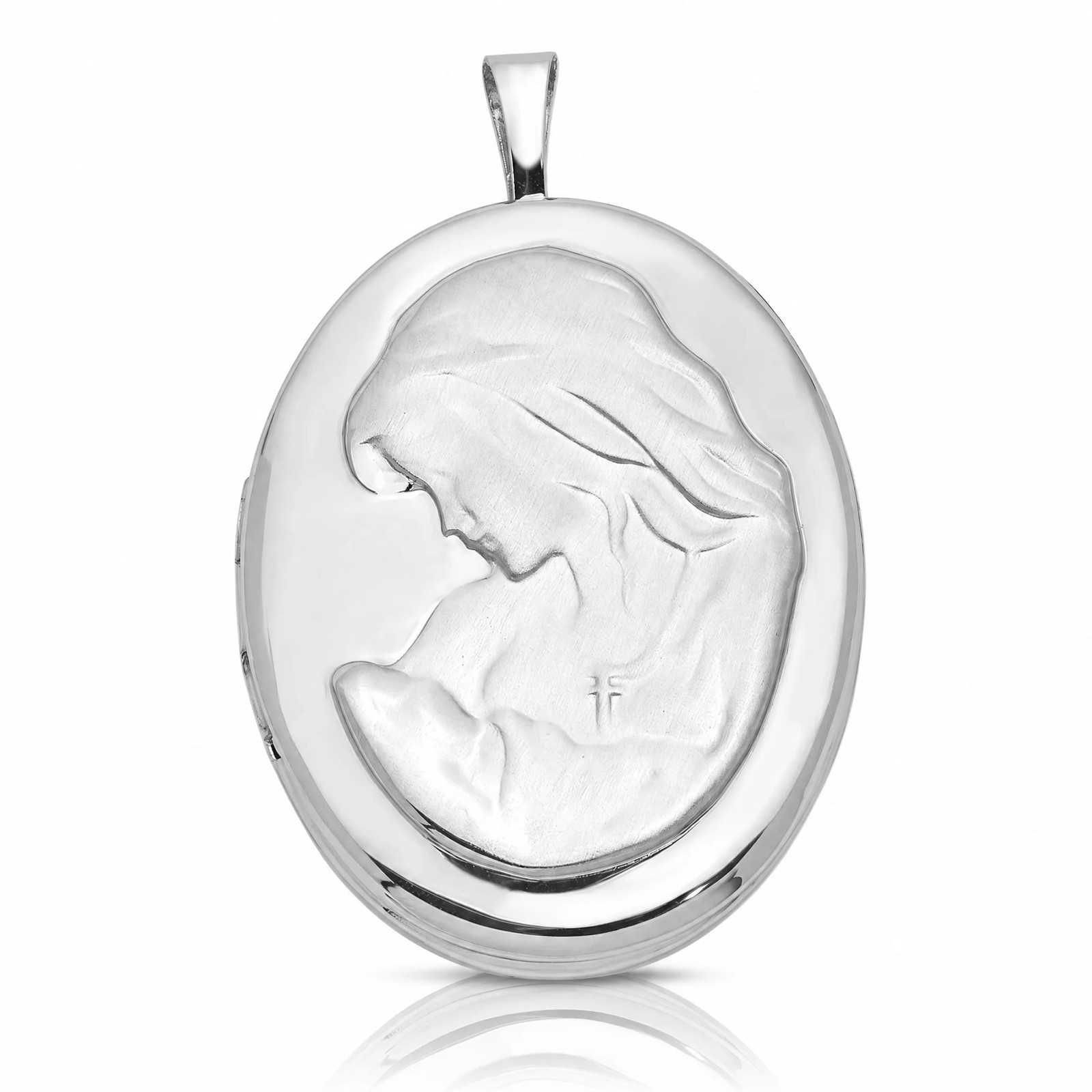 Sterling Silver Rhodium-Plated 26mm Mother And Baby Oval Locket