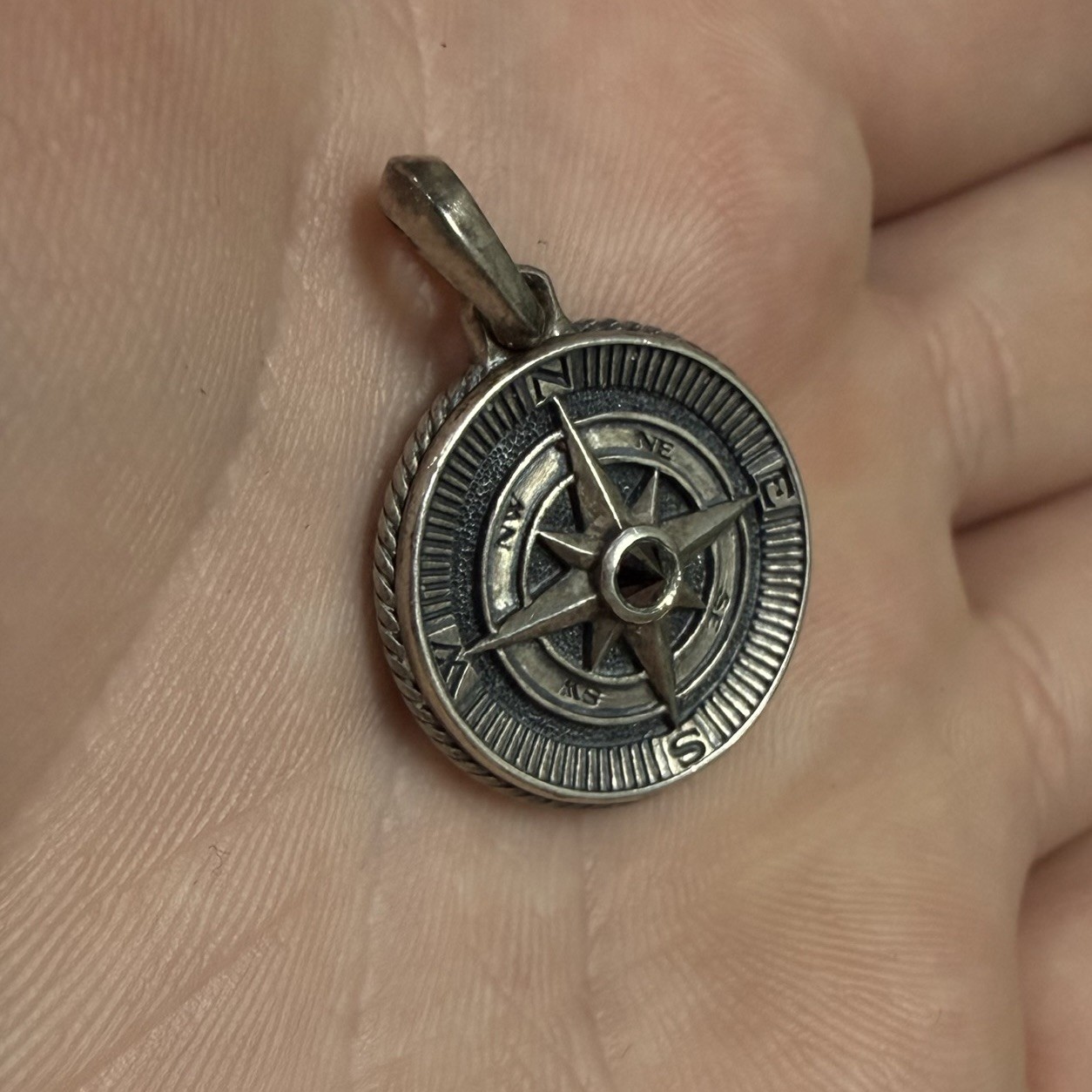 David Yurman Sterling Silver Maritime Compass Amulet Pendant 925 Black Diamond