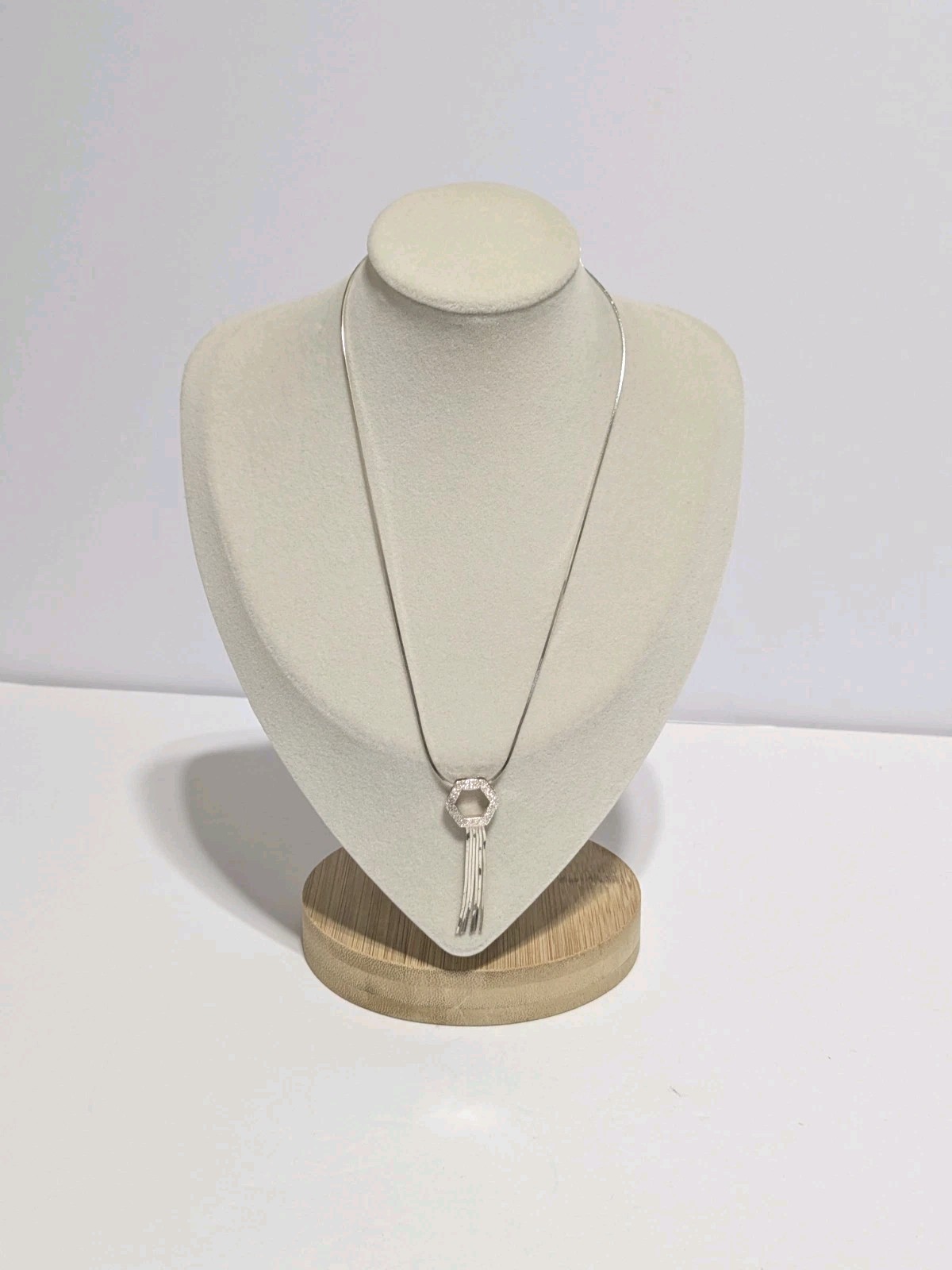 Milor Italy Sterling Silver 925 Hexagon Pendant Necklace With Chain Tassels 15″