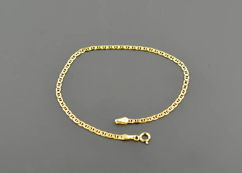 Mens Womens 10K Yellow Gold Real Mariner Link Chain Bracelet 7″ – 8″