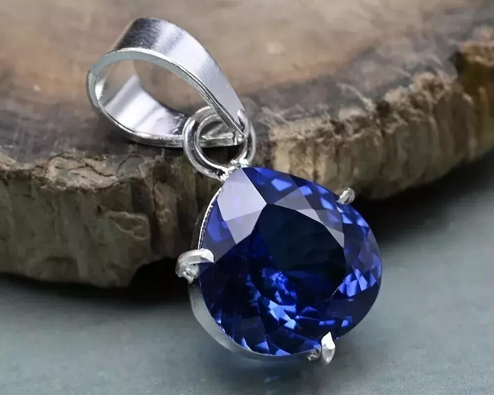 29 Ct Natural Blue Sapphire Certified Pear Cut 925 Solid Silver Pendant Gemstone