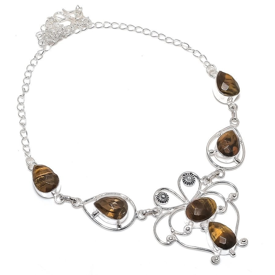 Tiger Eye Gemstone Handmade 925 Sterling Silver Jewelry Necklace Size 18″
