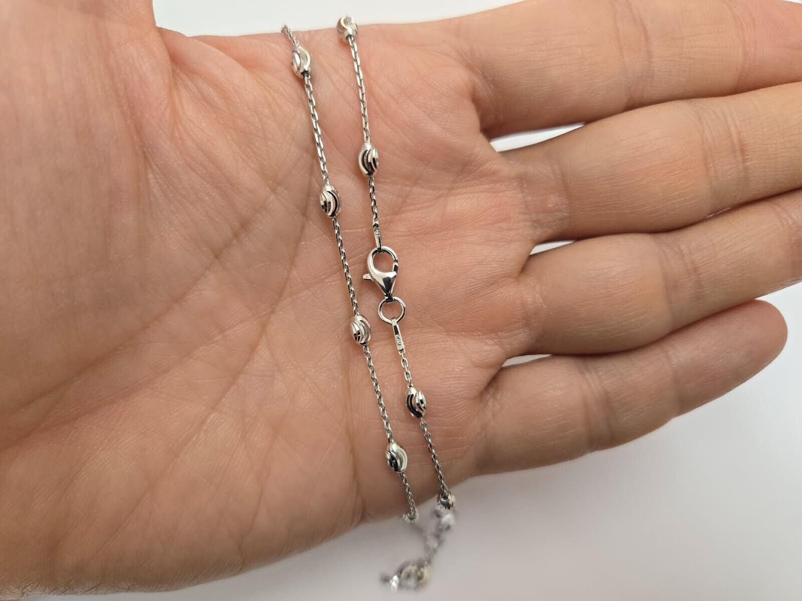 925 Sterling Silver Oval Bead Station Necklace Bracelet Diamond Cut 3mm 7″-18″