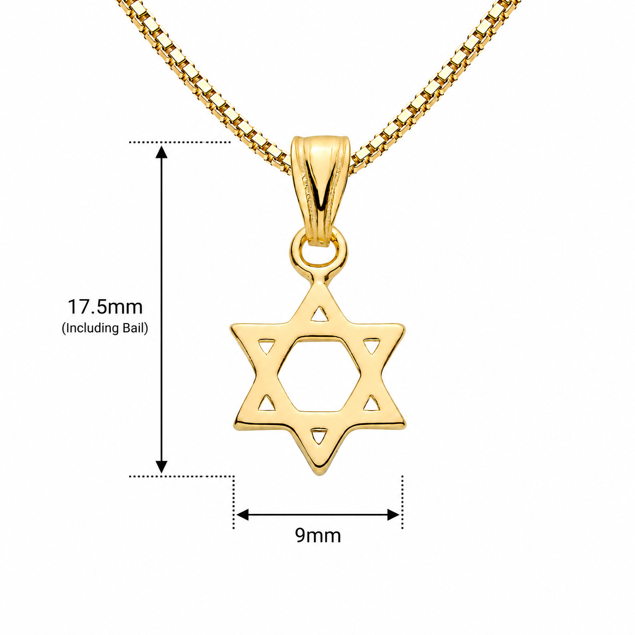 9ct Gold Plated Sterling Silver Small Star of David Necklace 16 or 18 Inch