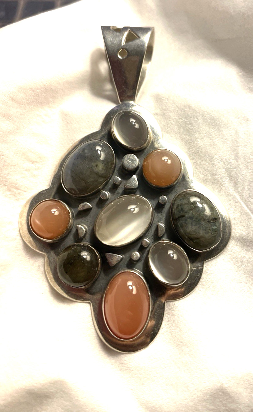 Jay King Mine Finds Multi Stone Pendant On 21 Inch Thick Sterling Silver Chain