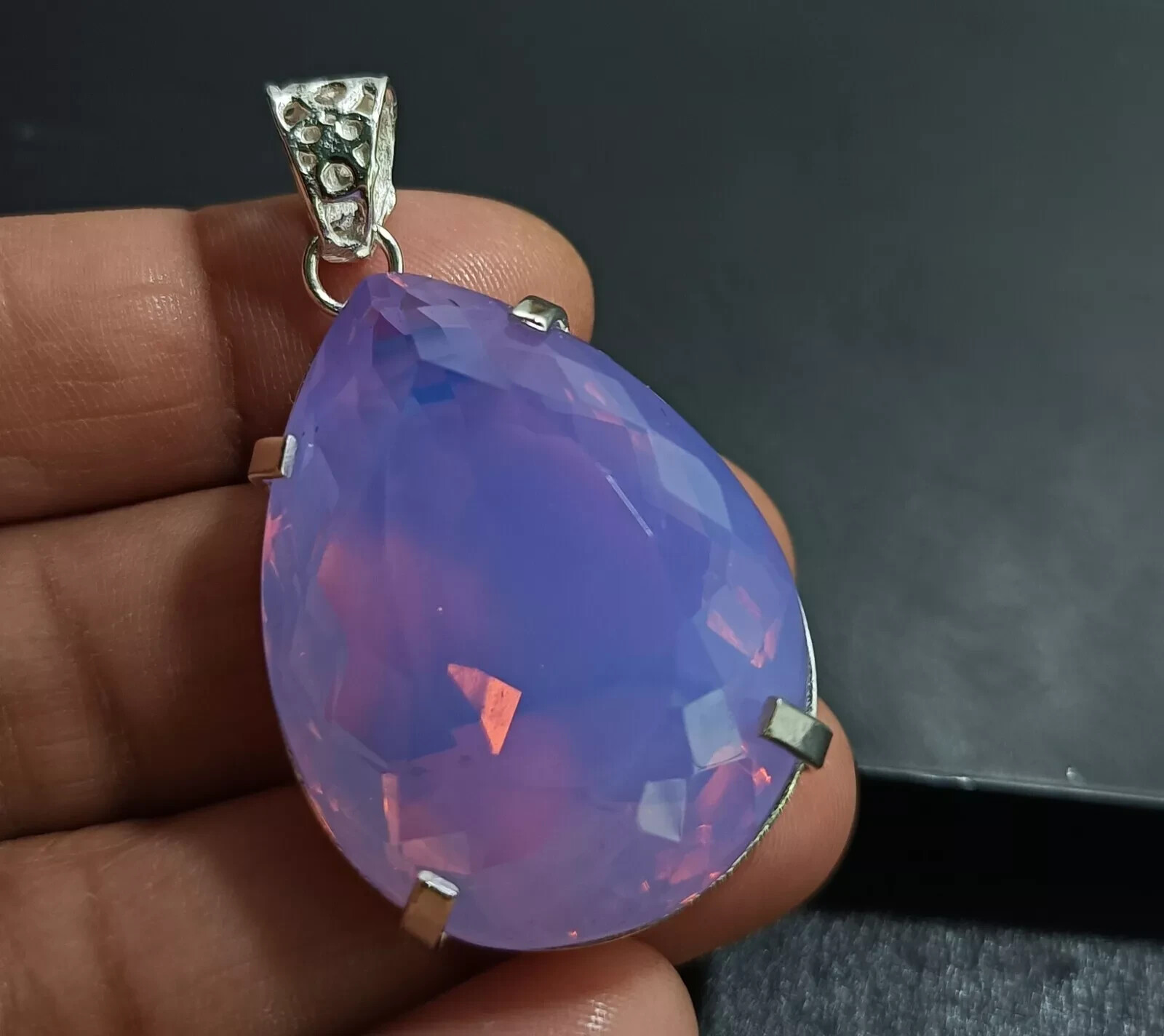 Certified 90 Ct+ Natural Opal 925 Solid Silver Pear Pendant Loose Gemstone