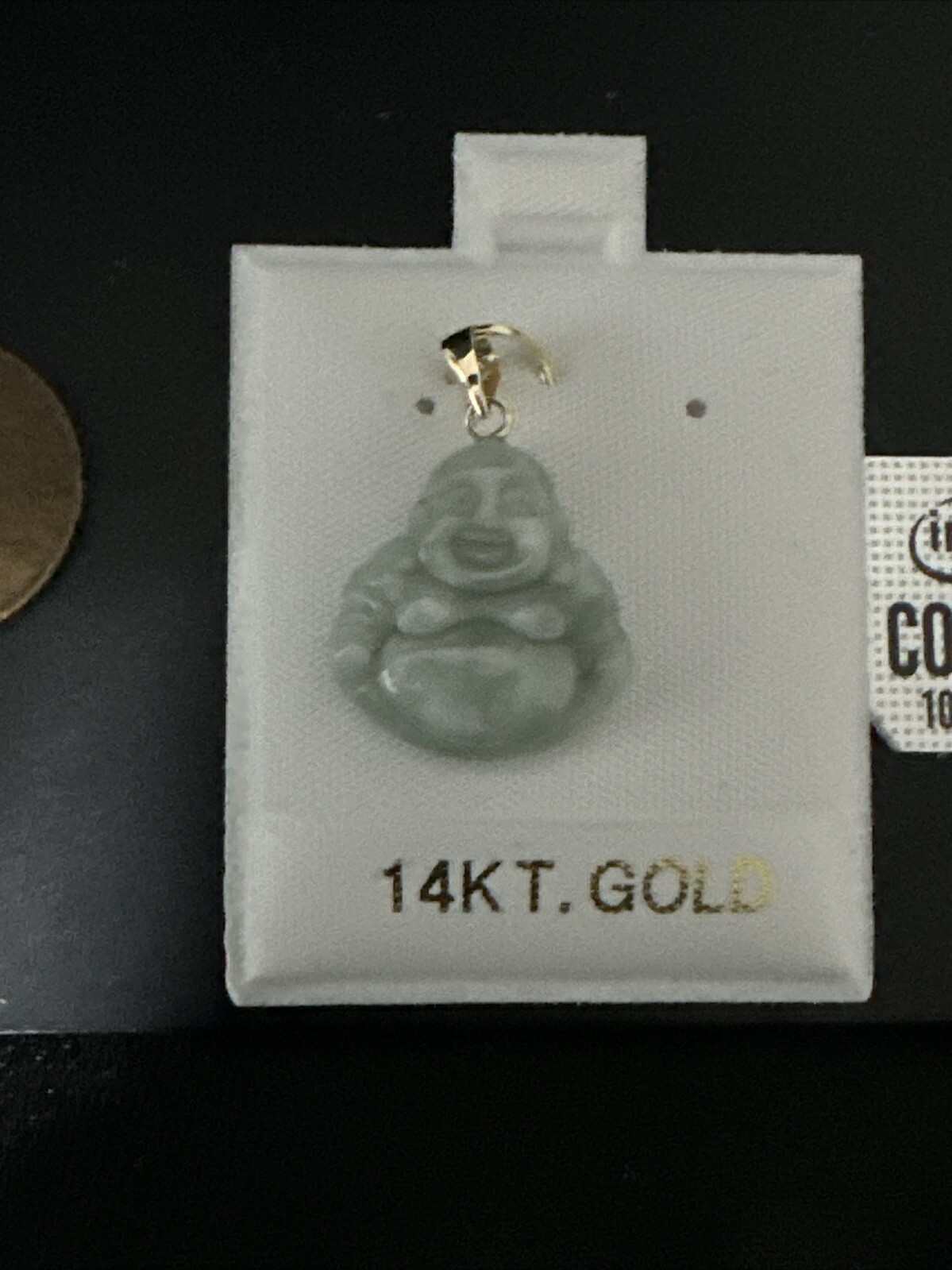 Light Green Laughing Buddha Jade Pendant (14K)