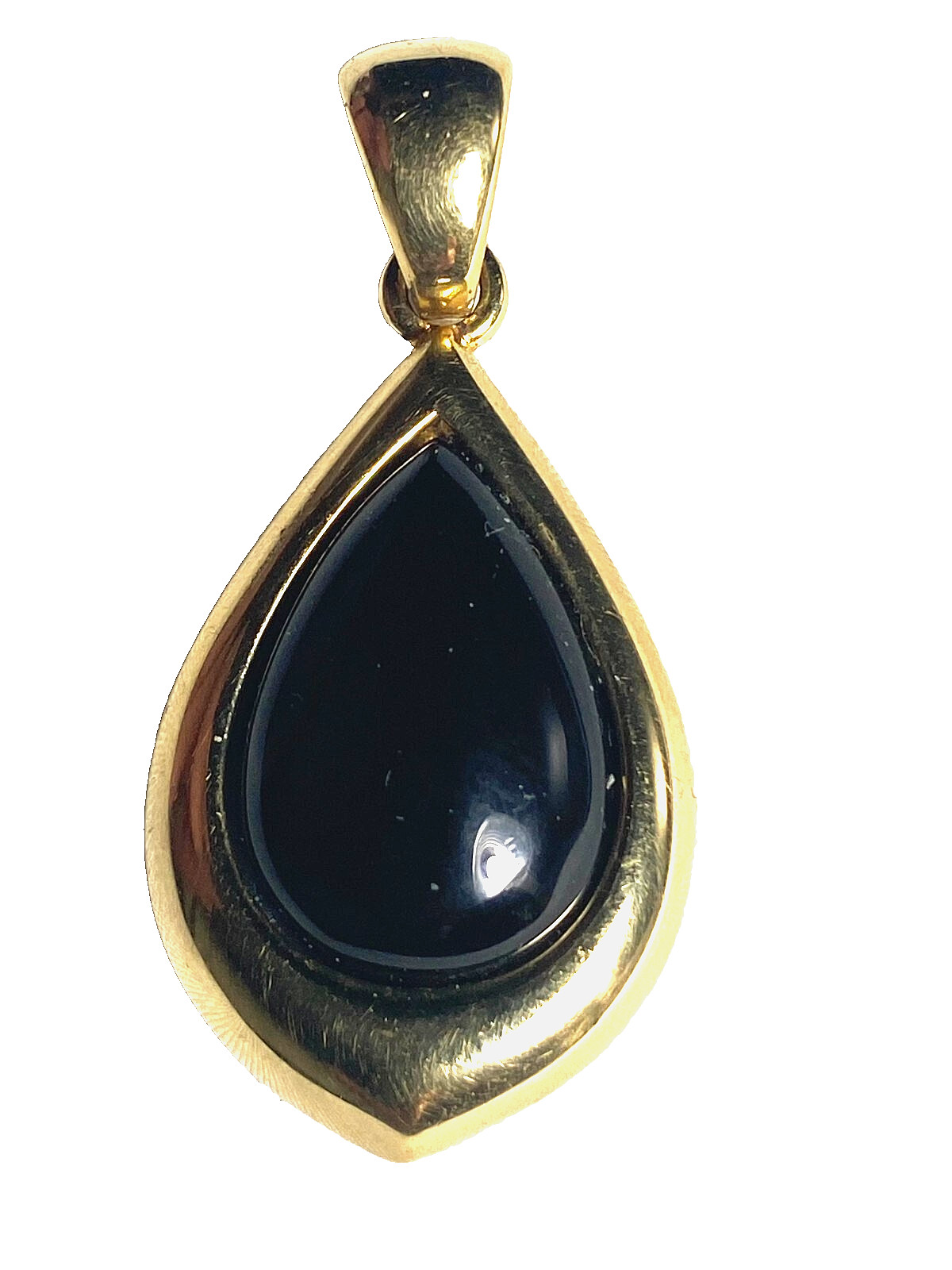 Designer Signed SLC 14k Yellow Gold Hollow Resin Core ONYX TEARDROP Pendant