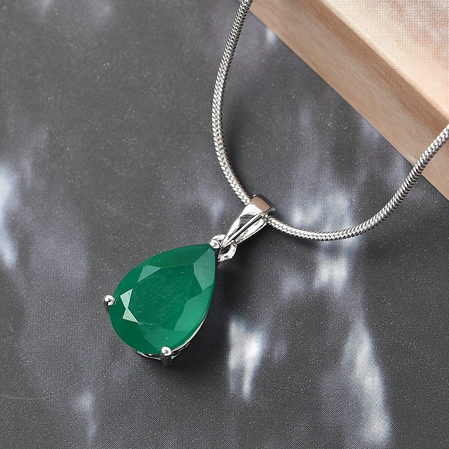 Green Onyx Solitaire Pendant Necklace May Birthstone 925 Sterling Silver