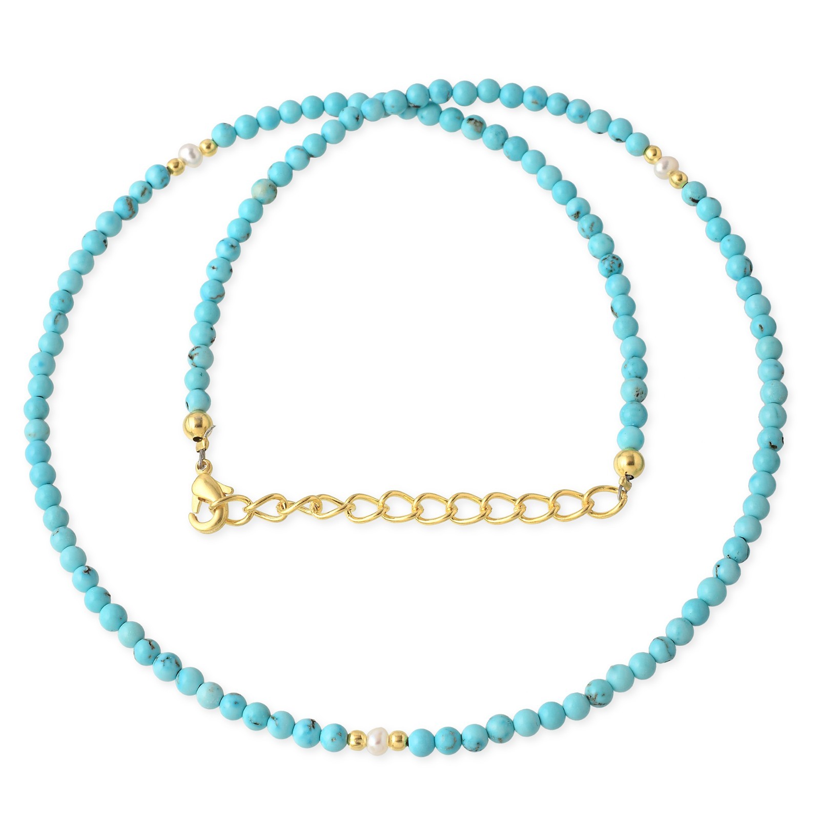 Natural Blue Turquoise 3mm Beaded Necklace 925 Sterling Silver 18″ Handmade Gift