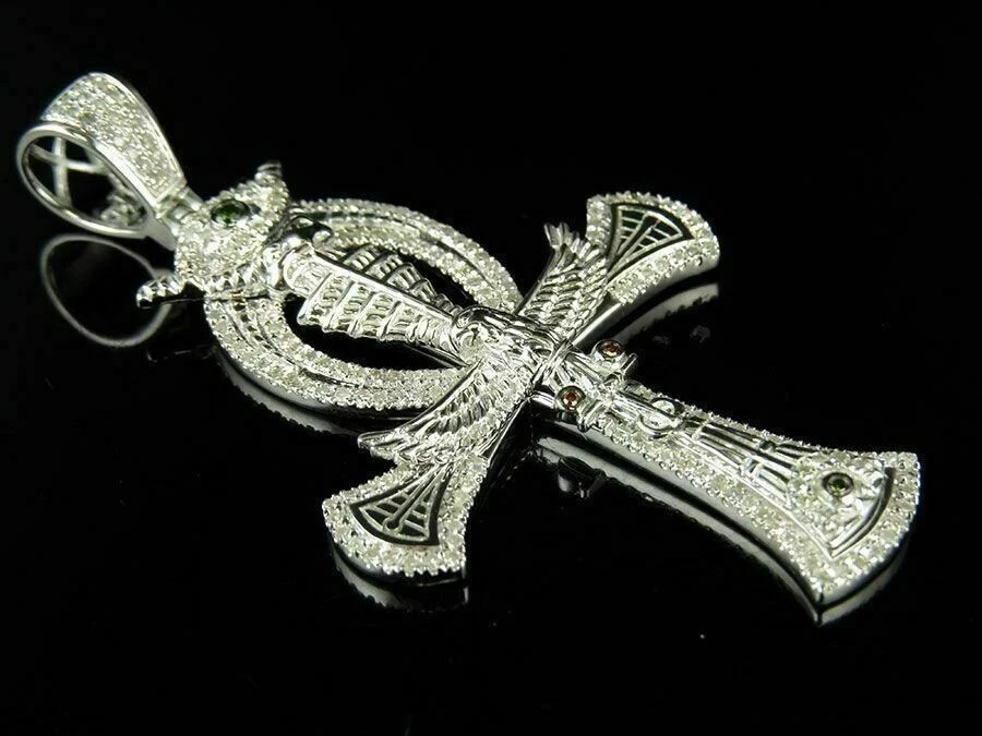 1.85Ct Lab Created Diamond Horus Eagle Cross Pendant 14K White Gold Finish