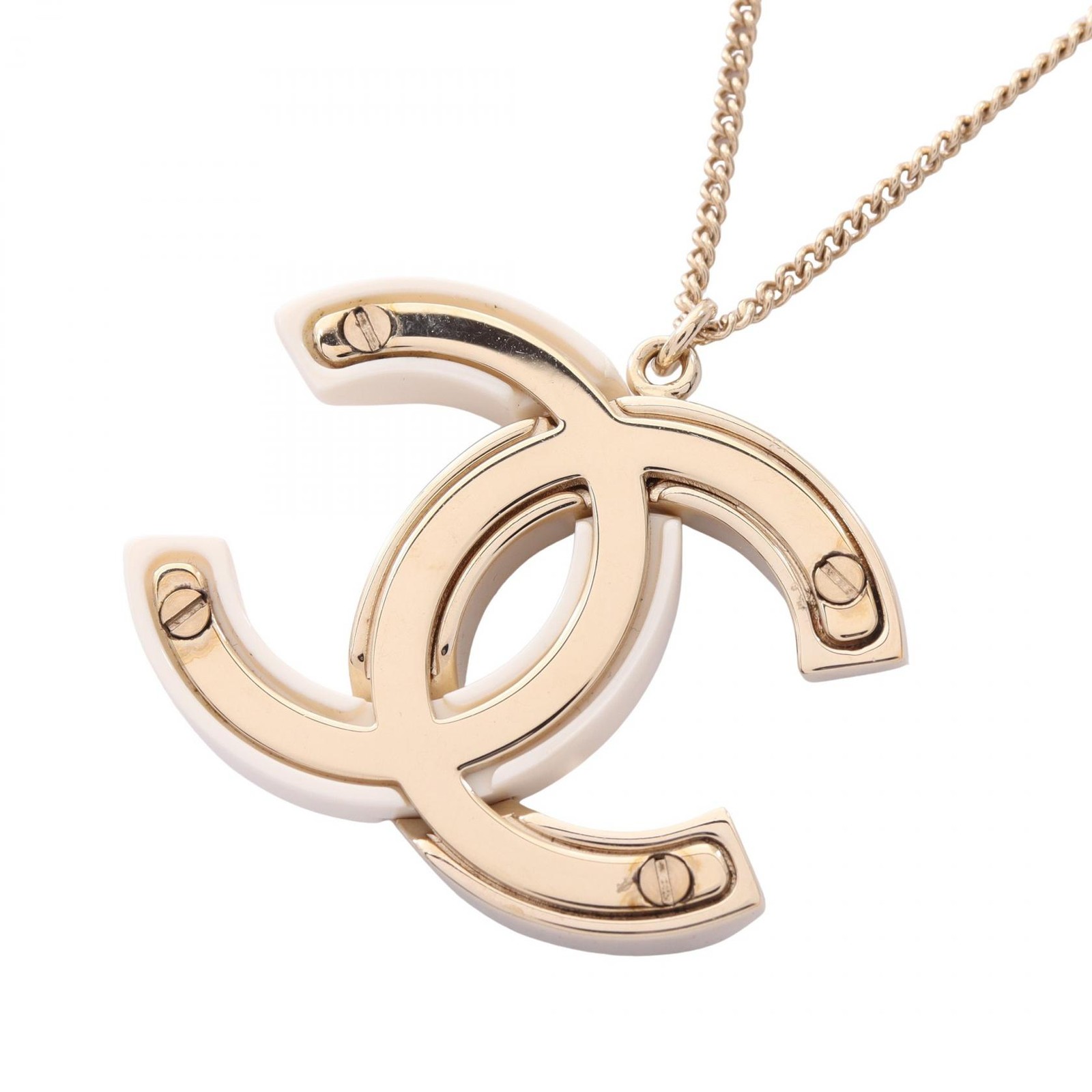 CHANEL COCO Mark Long Necklace Gold Plated Plastic Artificial pearl Used Women