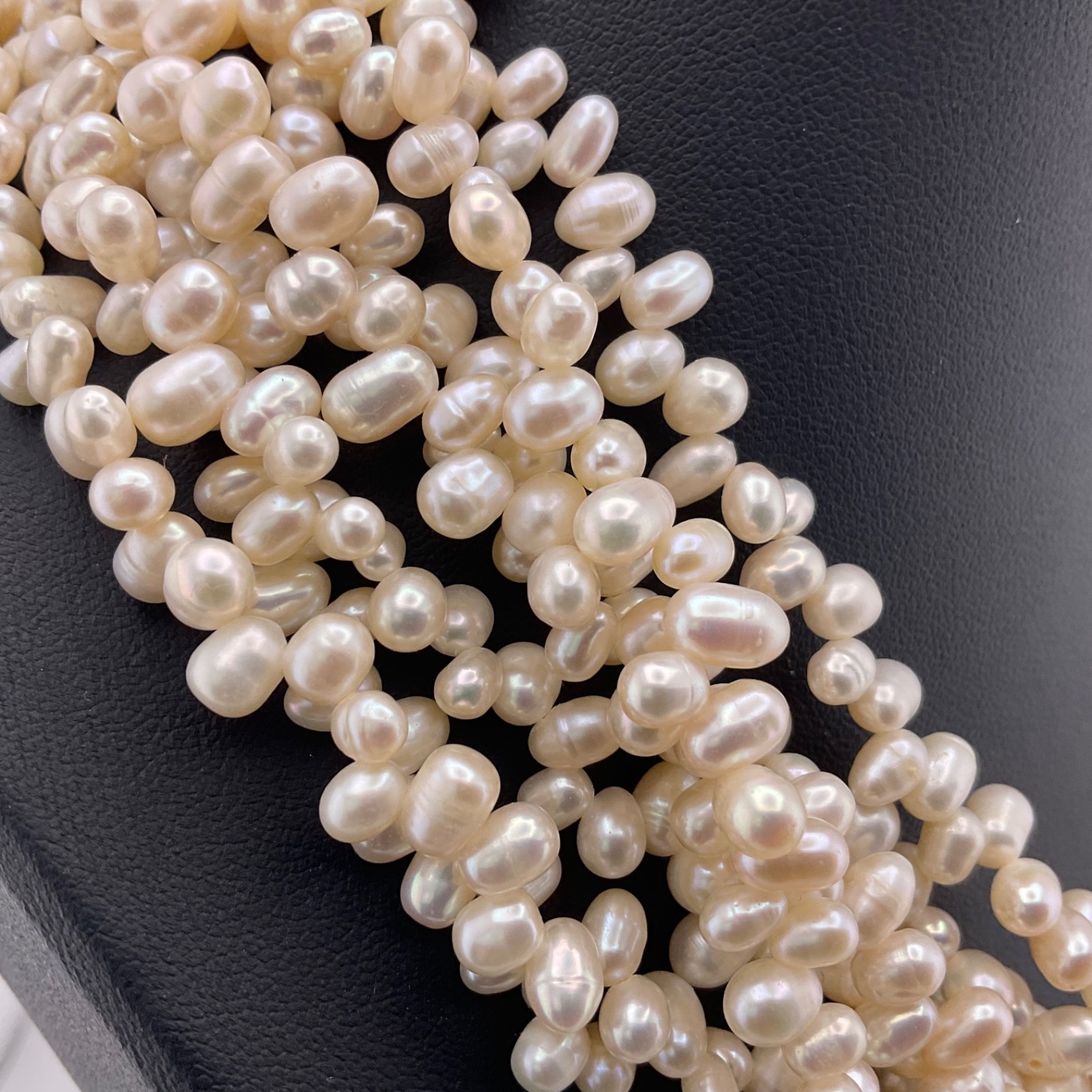 Vtg Freshwater Pearl Multi Strand Necklace 925 Gold Vermeil Filigree Clasp 18.5”