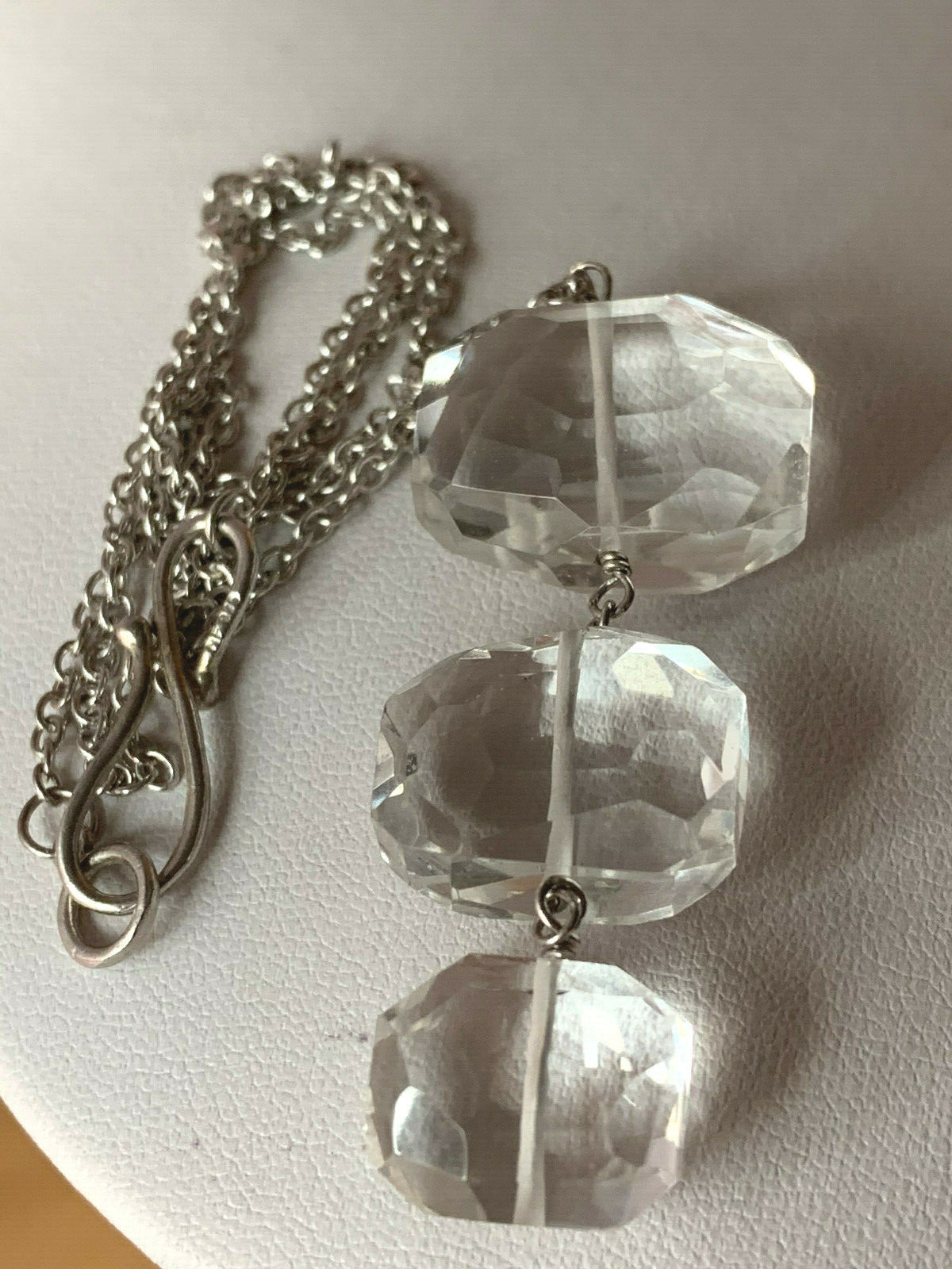 ARTISAN ROCK CRYSTAL CLEAR COLORLESS QUARTZ LONG NECKLACE 925 STERLING DESIGNER