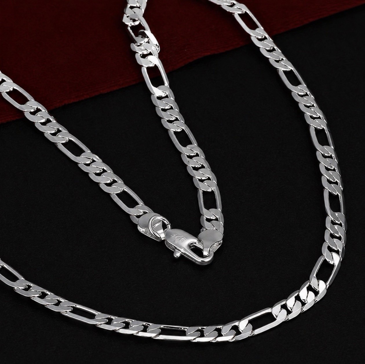 REAL marked 925 Sterling Silver Necklace Chain 26 Inch 8MM Figaro