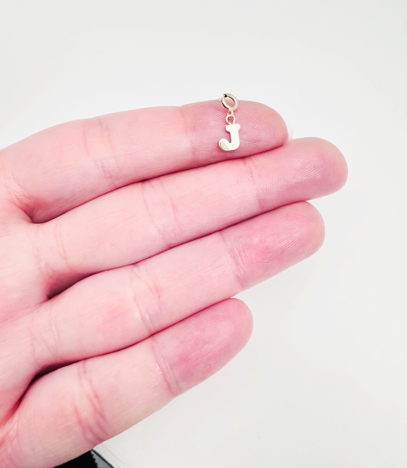 14K Solid Yellow Gold Mini/Very Small ‘J’ Initial Charm Pendant w/Spring Clasp