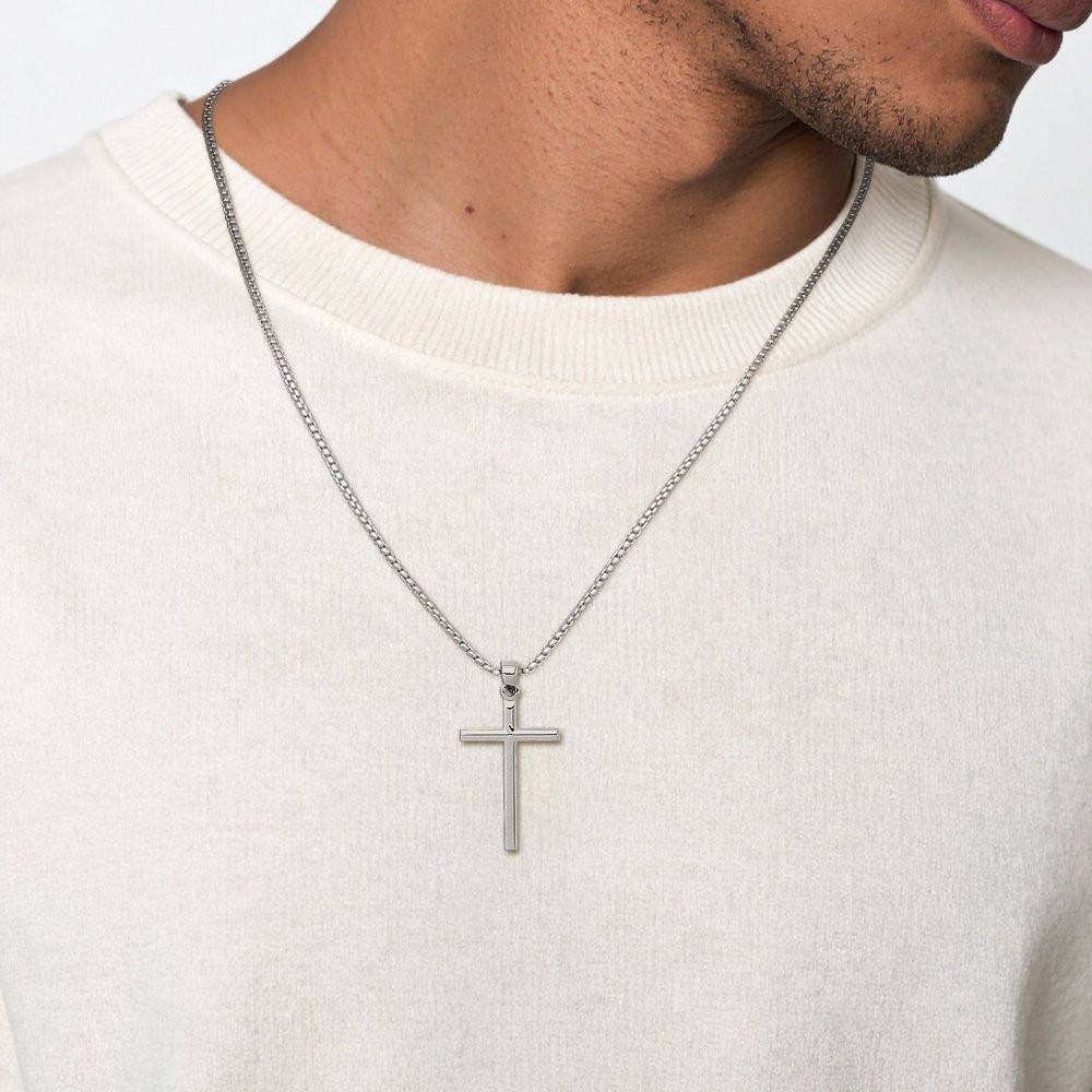 14K Solid White Gold Extra Large Cross Pendant Necklace 38mm 1-1/2 inch