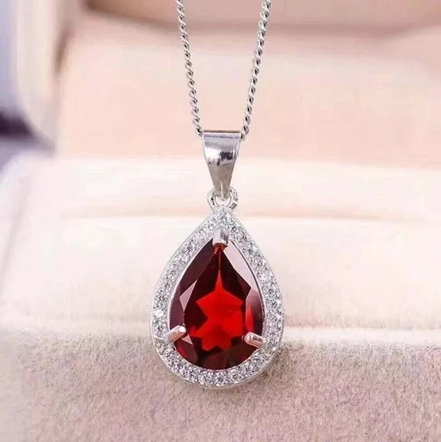 2Ct Pear Lab-Created Red Ruby Women Pendant in 14K White Gold Plated