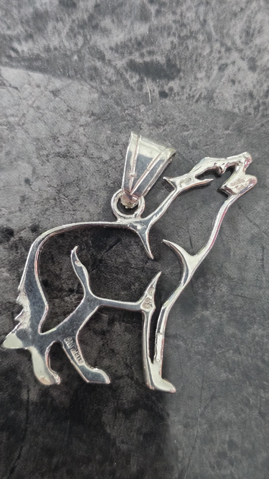 Silver Howling Wolf Outline Pendant Charm Animal Style Metal No Stone Jewelry