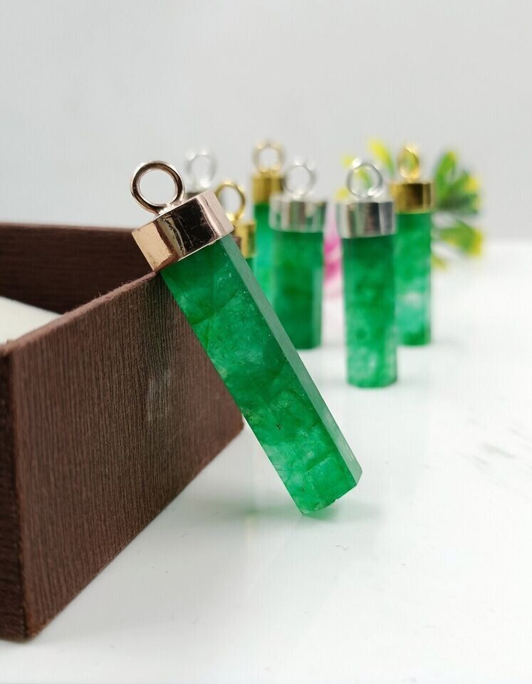 Raw Emerald Crystal Pendant Natural Green Emerald Rough Pendant Hexagon Shape