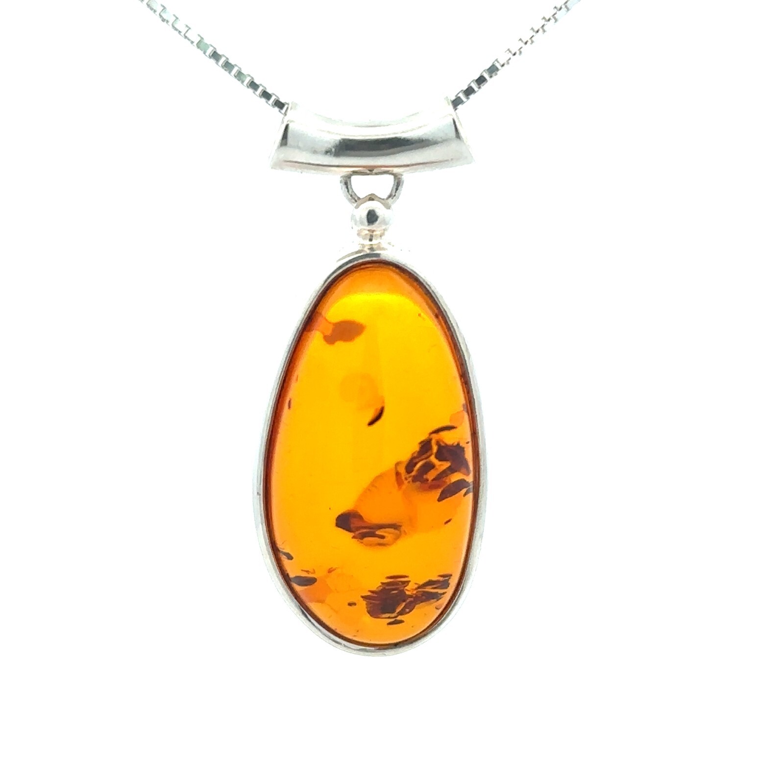 Sterling Silver Baltic Amber Pendant-Handmade- (3/4 x 1 1/2 Inch)