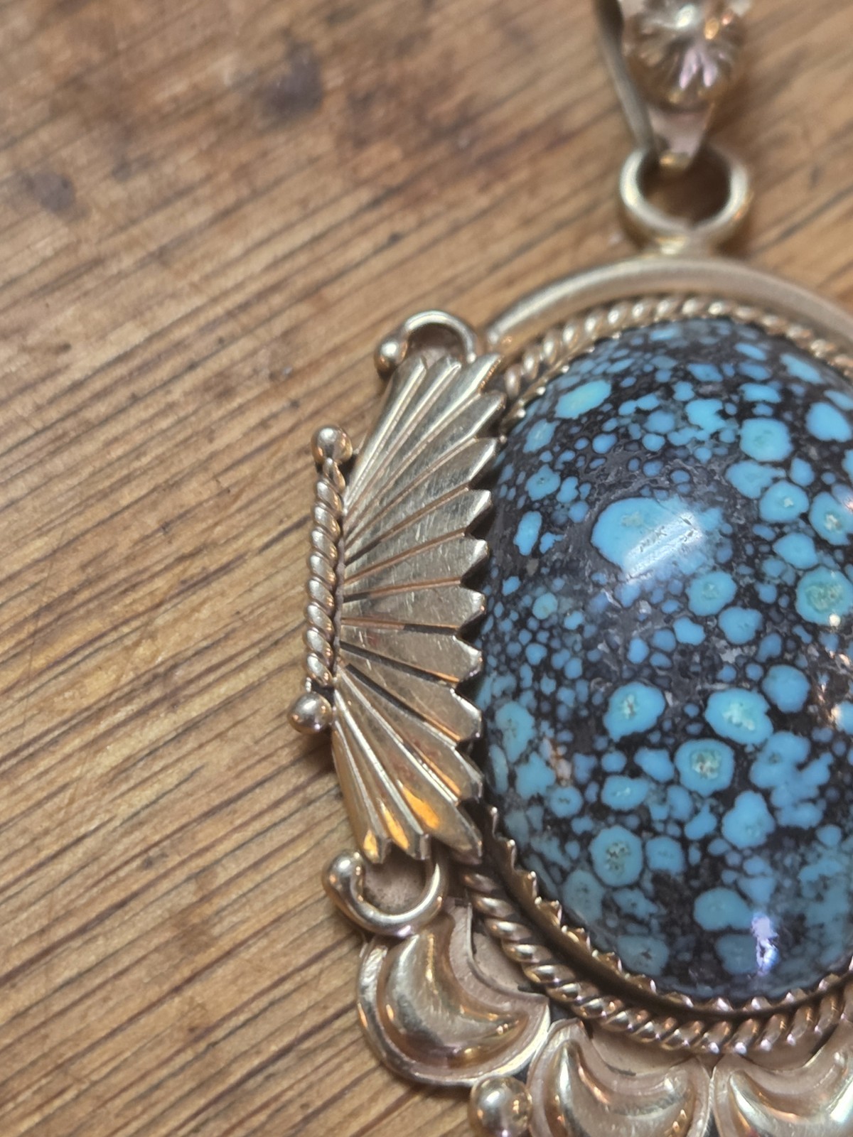 Navajo Native American Mike Begay 14k Yellow Gold Turquoise Necklace Pendant 12g