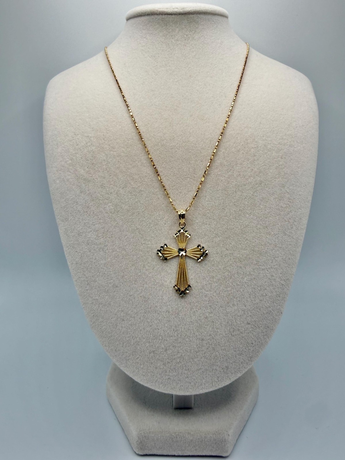 14K Gold Heart Cross Necklace 15 Inch Chain