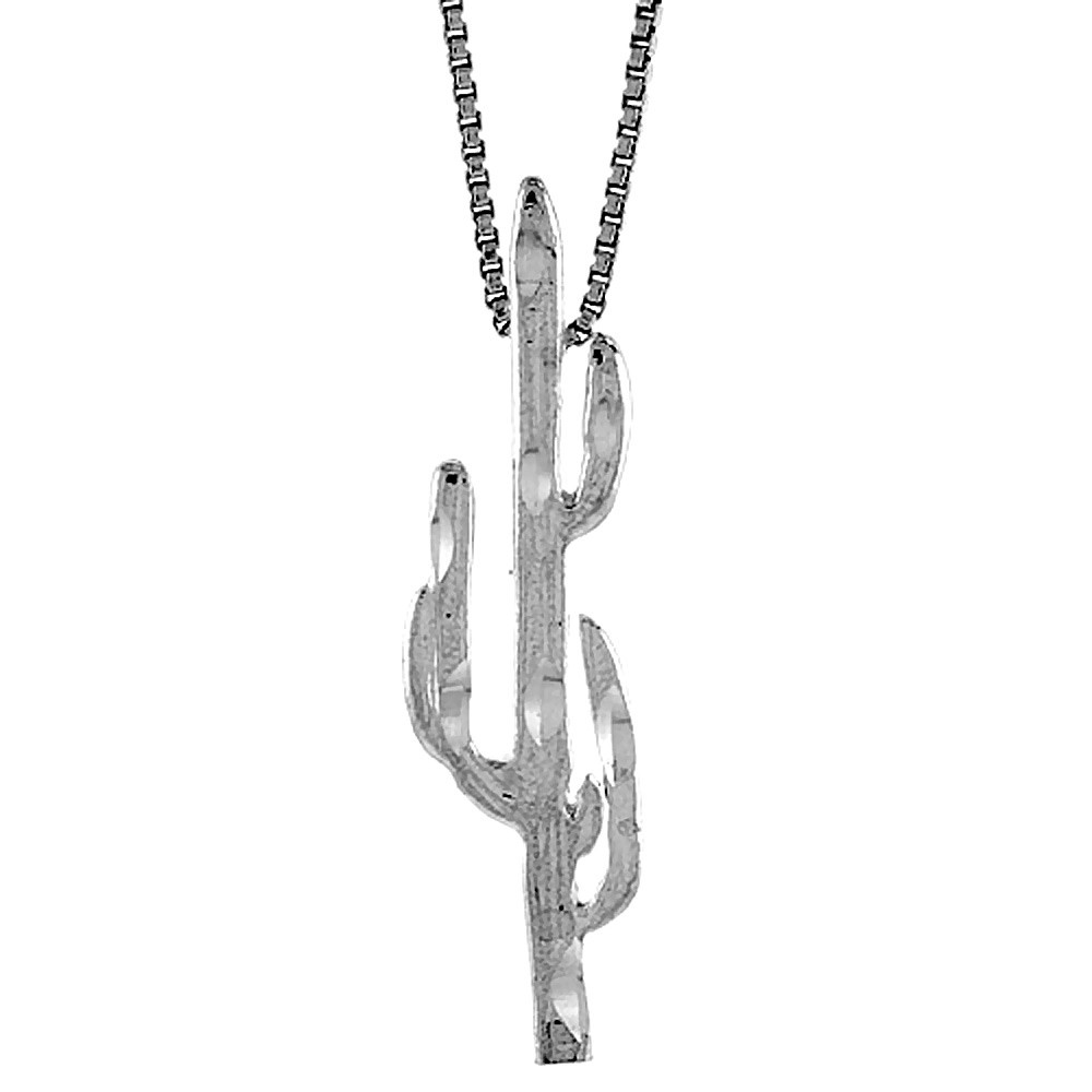 925 Sterling Silver Large Saguaro Cactus Pendant 1 1/2 Inch (38mm) Tall