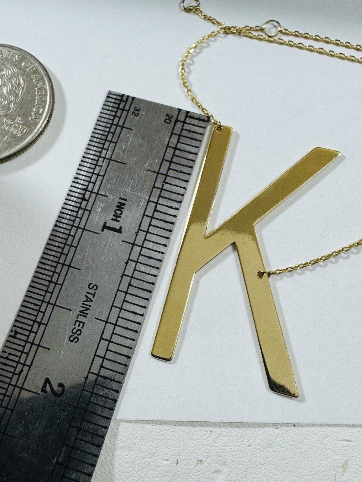 18K 750 18C Gold Letter K initial Necklace 16.5/17.5” Long 1mm 4.1g