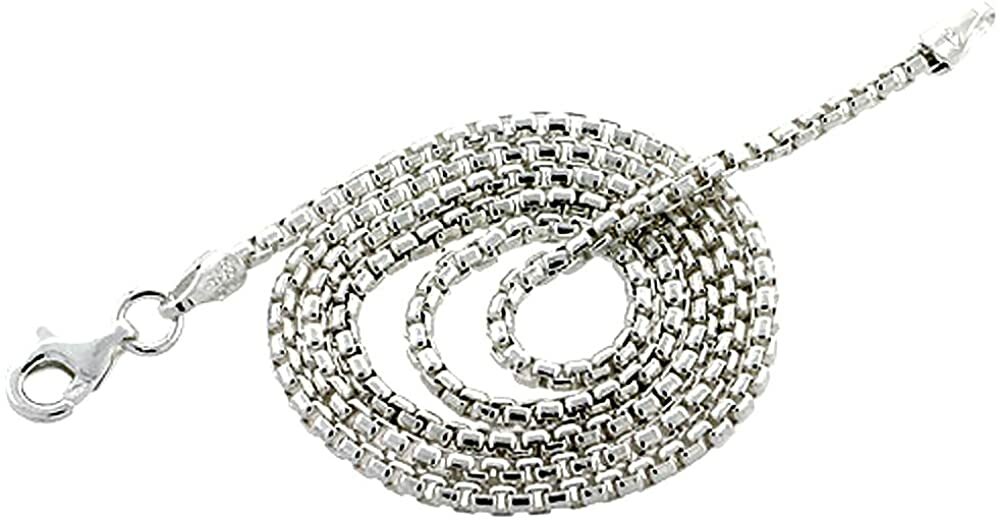 925 Sterling Silver Round Box Chain Necklace High Quality 2mm 16″-30″