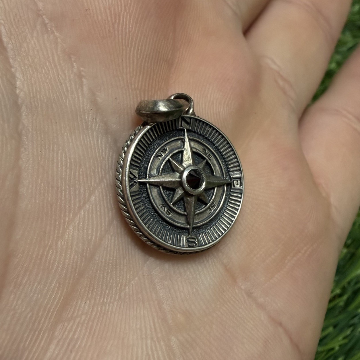 David Yurman Sterling Silver Maritime Compass Amulet Pendant 925 Black Diamond