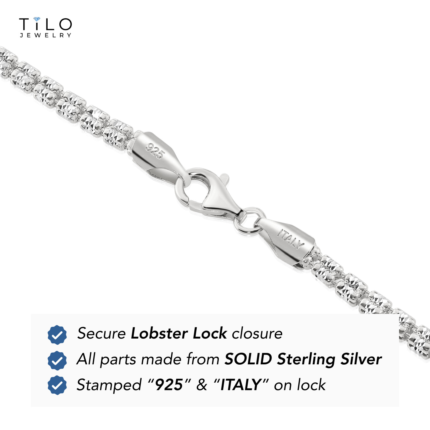 Solid 925 Sterling Silver 3mm Diamond-Cut Ice Chain Italian Necklace 18″-24″
