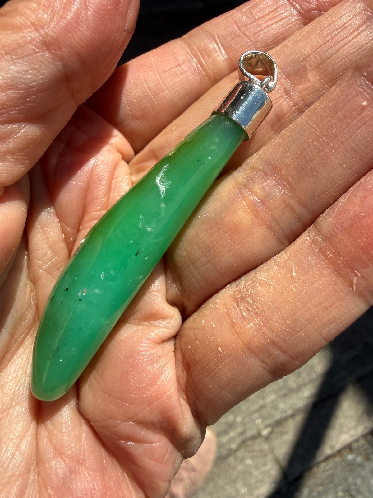 Chrysoprase Crystal Point Polished Pendant Healing Silver 925 Healing Natural Lg