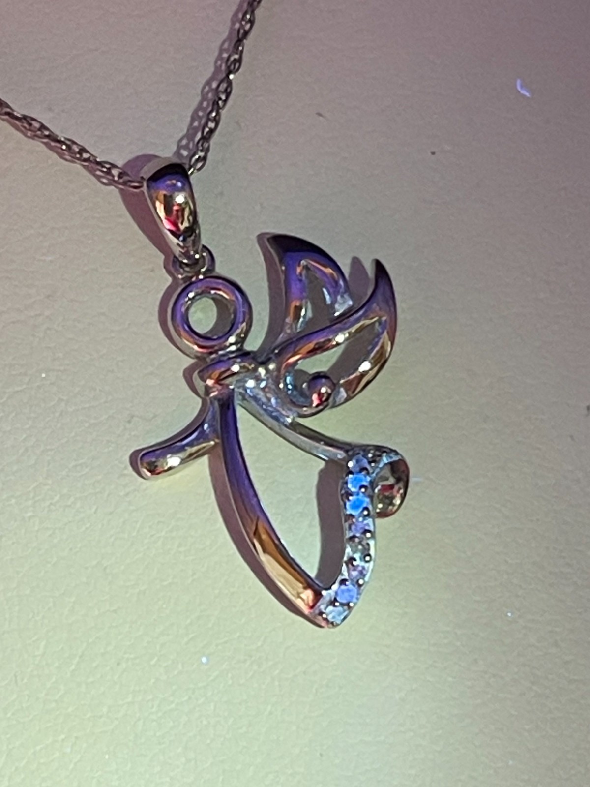 Diamond & Sterling Silver 18″ Angel Pendant Necklace, 2.7g