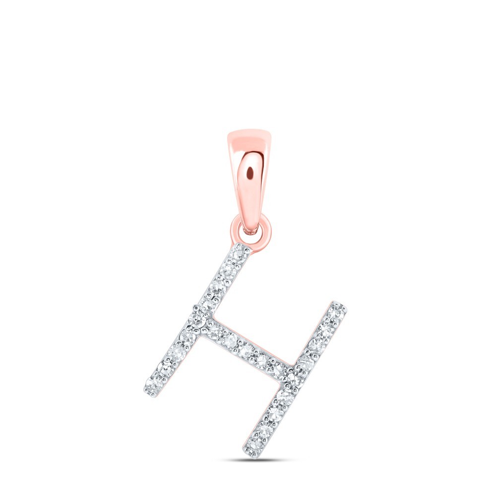 10k Rose Gold 0.09CTW Natural Diamond Initial “H” Charm 0.58g Alphabet Pendant