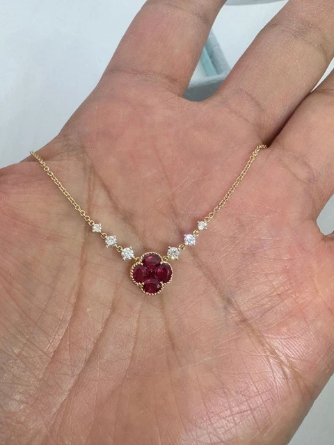 1.50Ct Oval Cut Lab Created Ruby Women’s Flower Pendant 14K Yellow Gold Plated