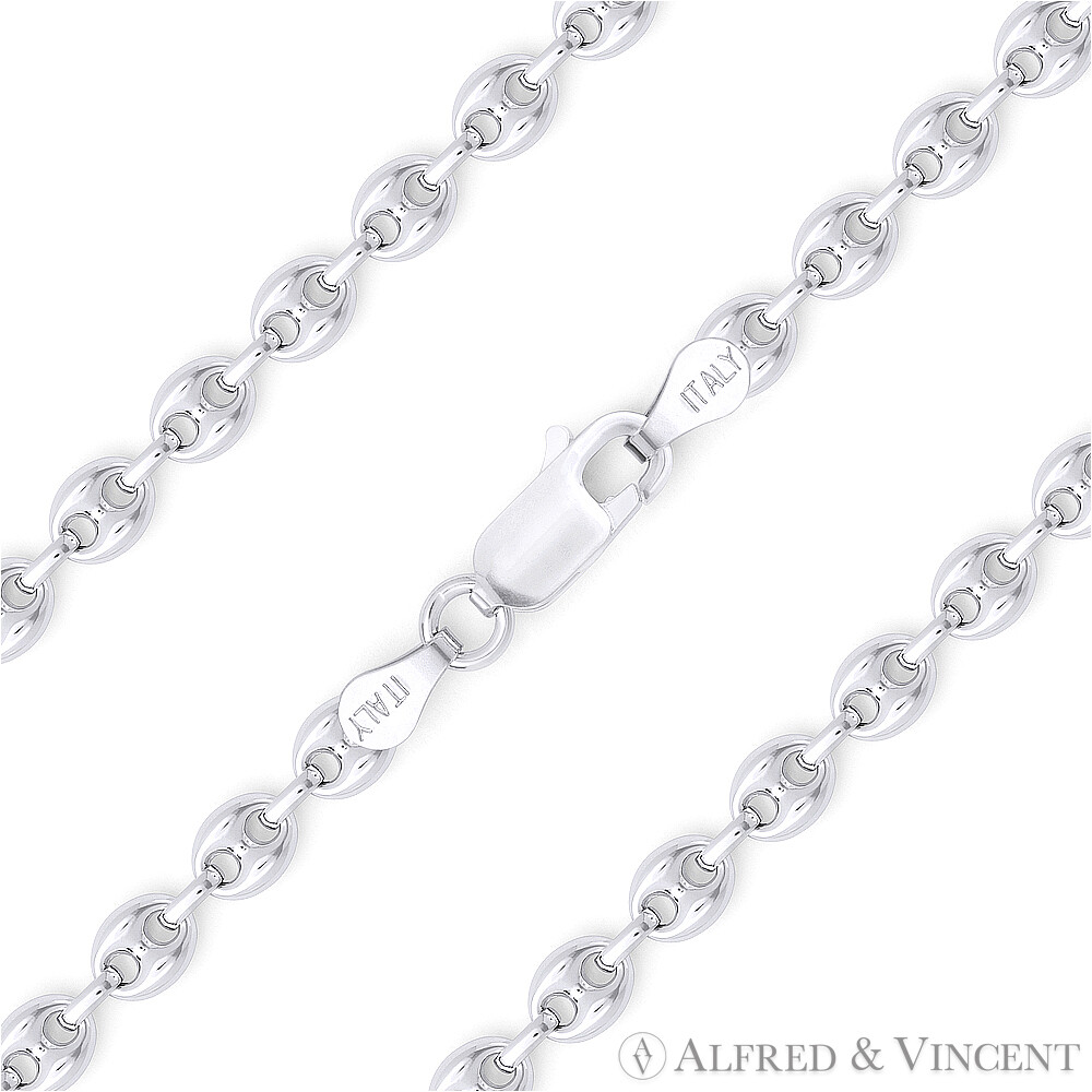 Italy 925 Sterling Silver 3.5mm Hollow Puffed Marina Mariner Link Chain Necklace