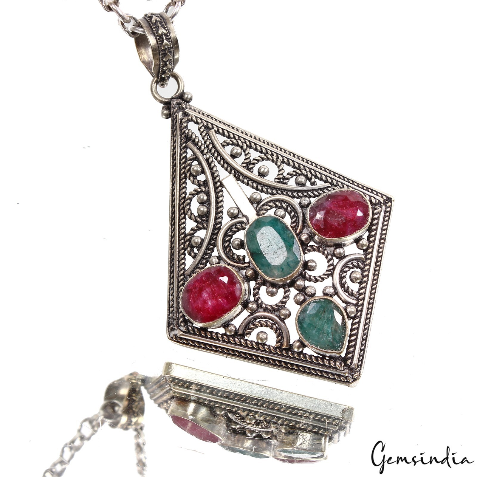 22.5g Multi Color Gems Hand Crafted German Silver Pendant Women Jewelry 3.25inch