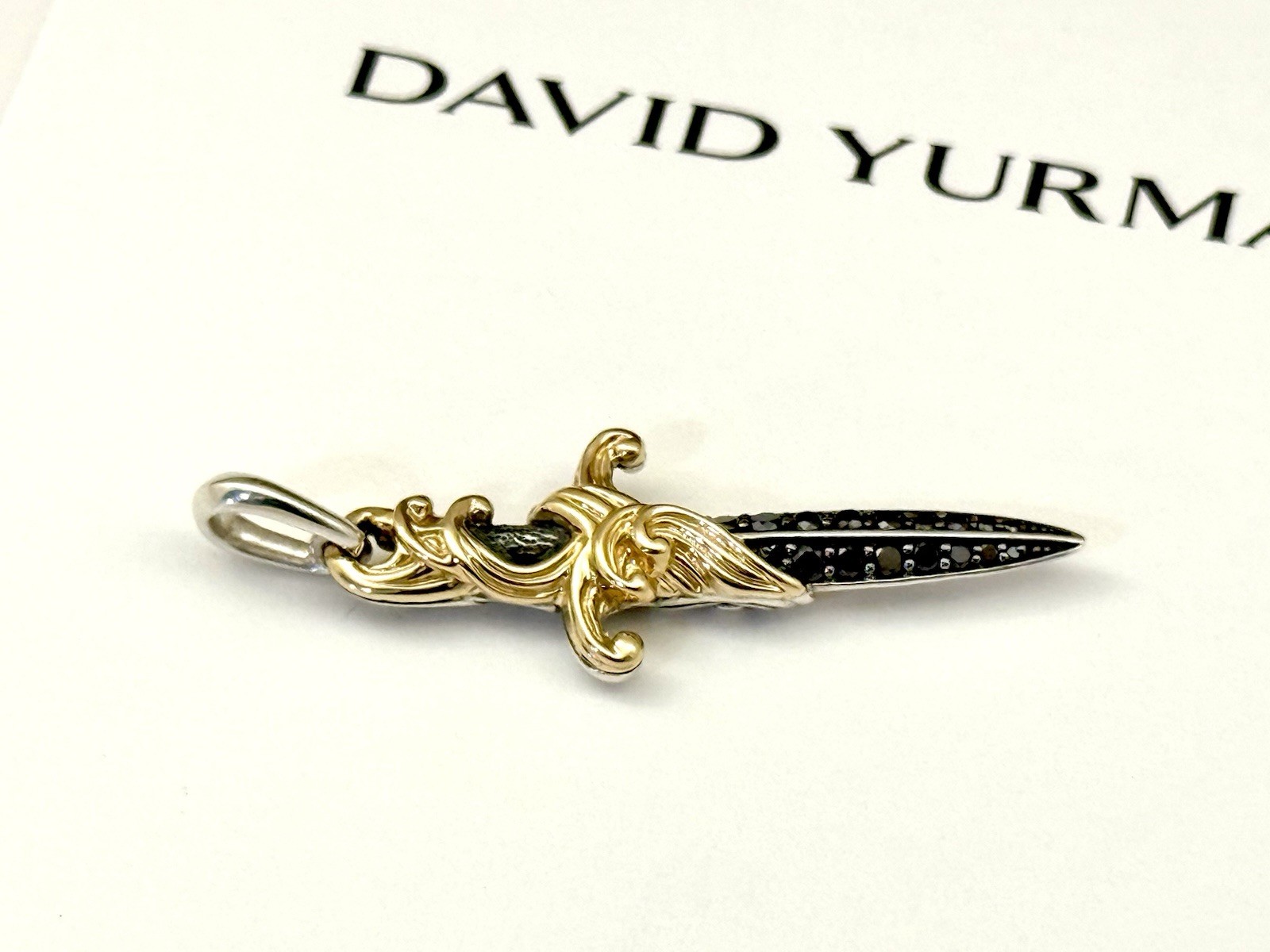 DAVID YURMAN DAGGER AMULET SterlingSilver ,18K Yellow Gold,Black Diamonds, 44mm